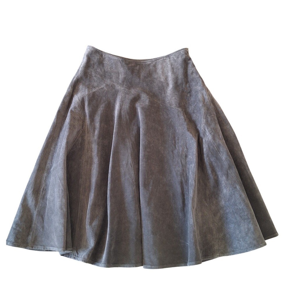 Jones New York Gray A-Line leather suede Midi Skirt size 8p